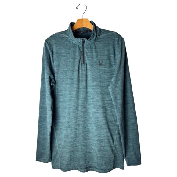 Spyder Shirt Men Medium Green Quarter Zip Performance Pullover Active Athleisure - Picture 1 of 6